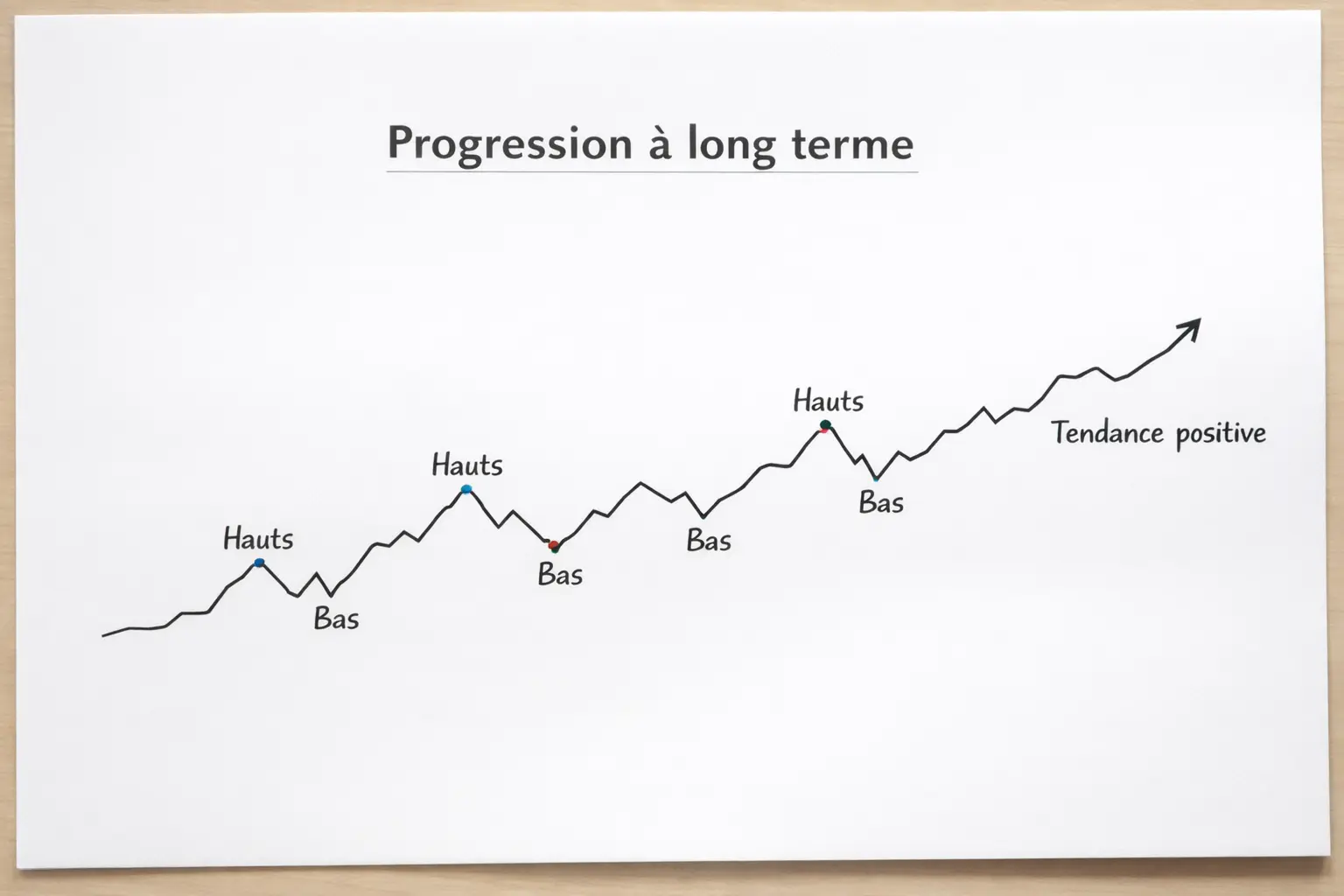 Graphique montrant une courbe de progression avec hauts et bas