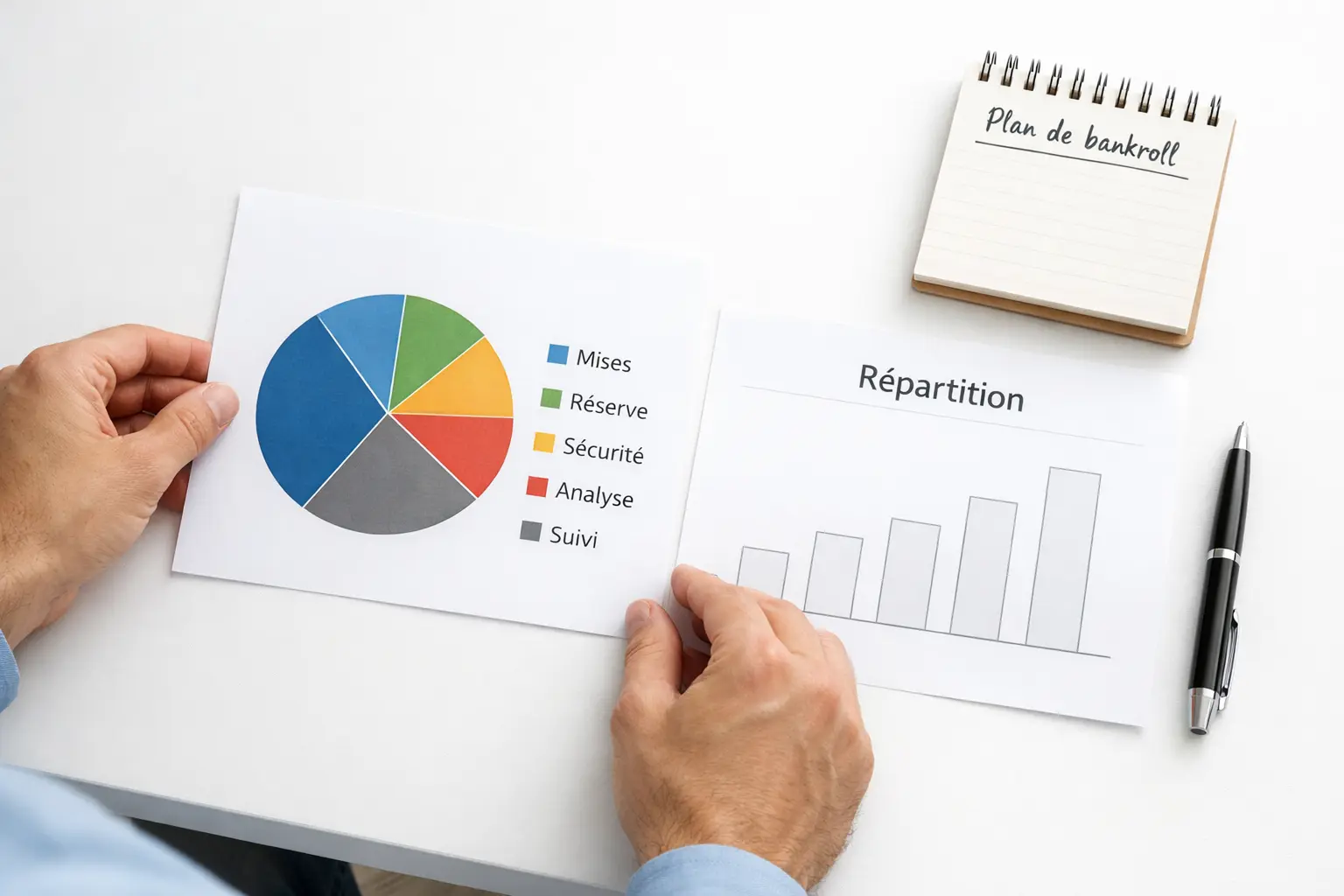 Personne organisant ses finances avec tableaux et graphiques simples