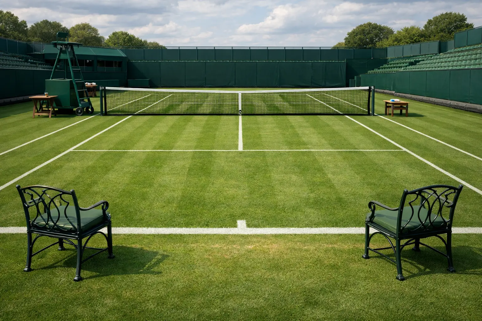 Court de tennis sur gazon de Wimbledon avec lignes blanches