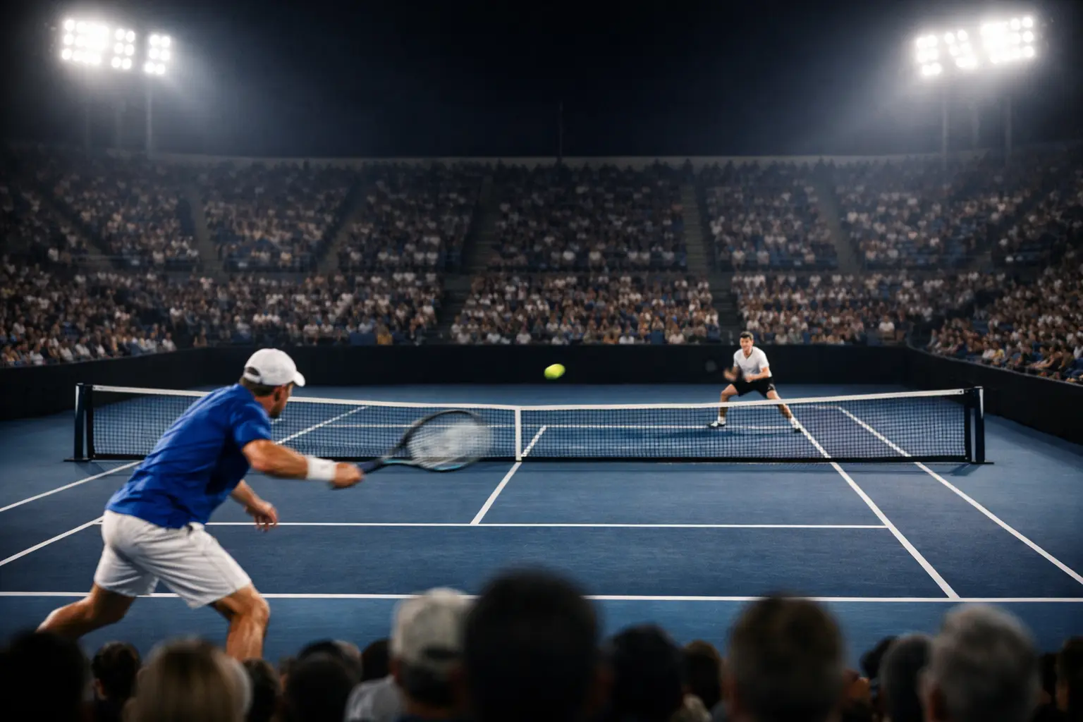 Match de tennis en direct vu depuis les tribunes avec spectateurs