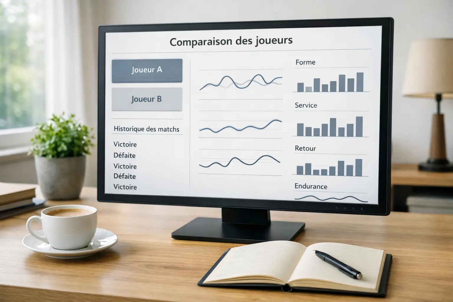 &Eacute;cran d'ordinateur affichant une application de statistiques de tennis