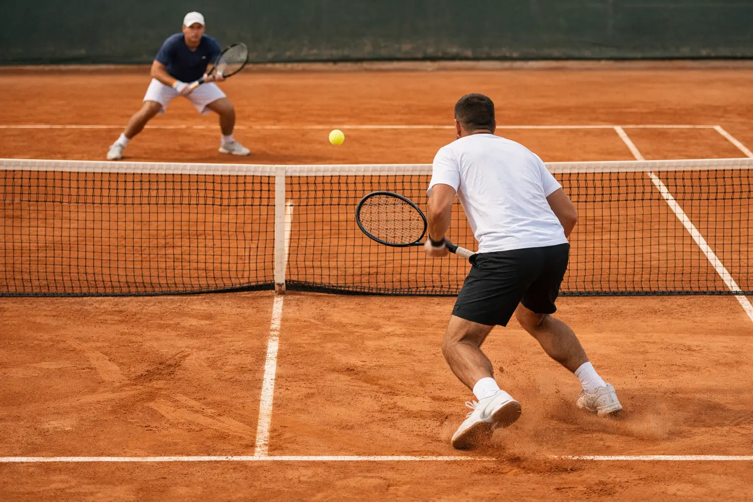 &Eacute;change intense sur terre battue entre deux joueurs professionnels