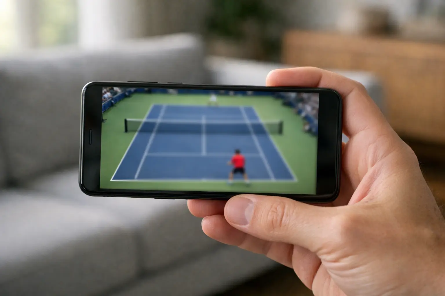 Smartphone affichant une application de paris sportifs avec statistiques tennis