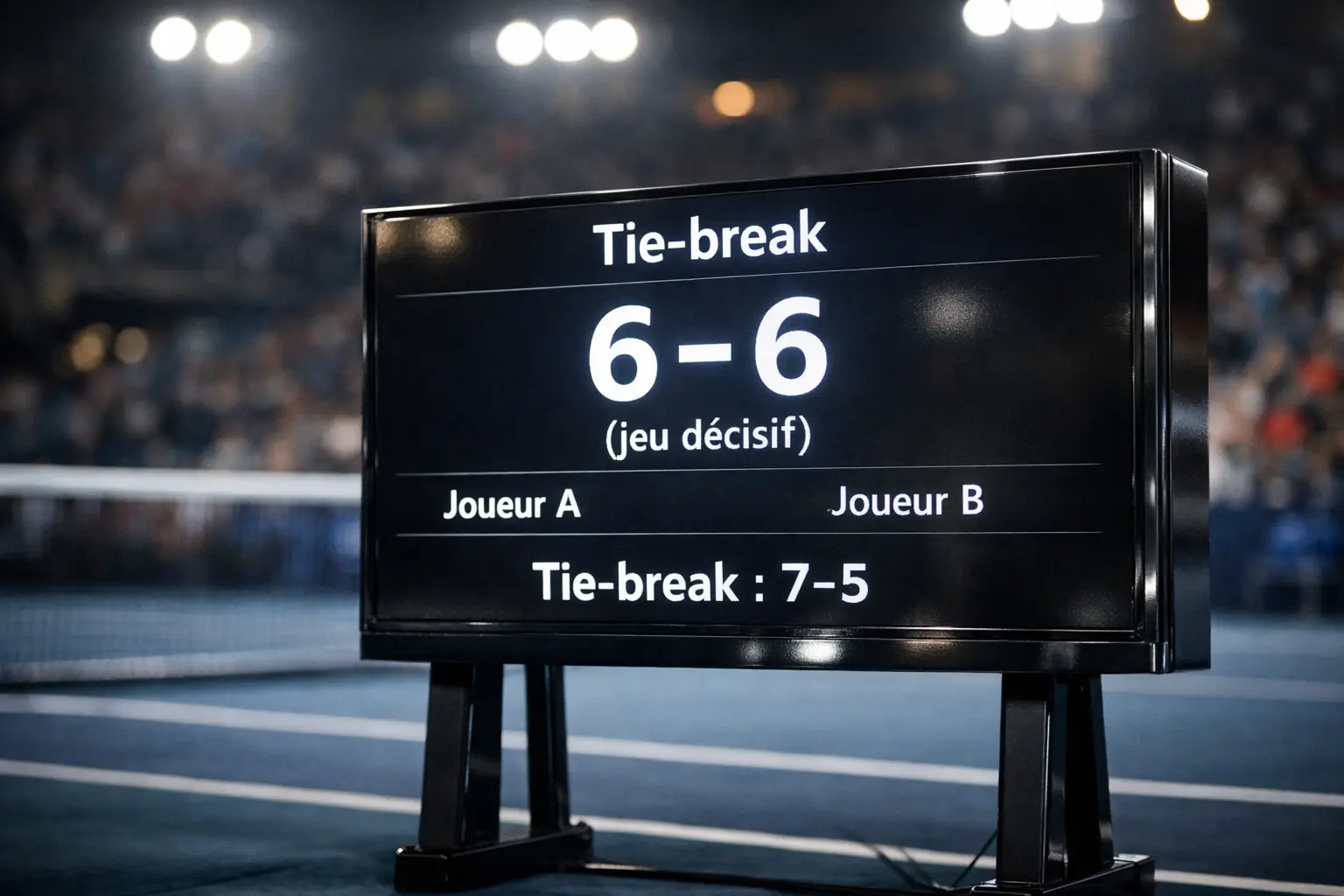 Tableau d'affichage d'un tie-break serr&eacute; lors d'un match de tennis