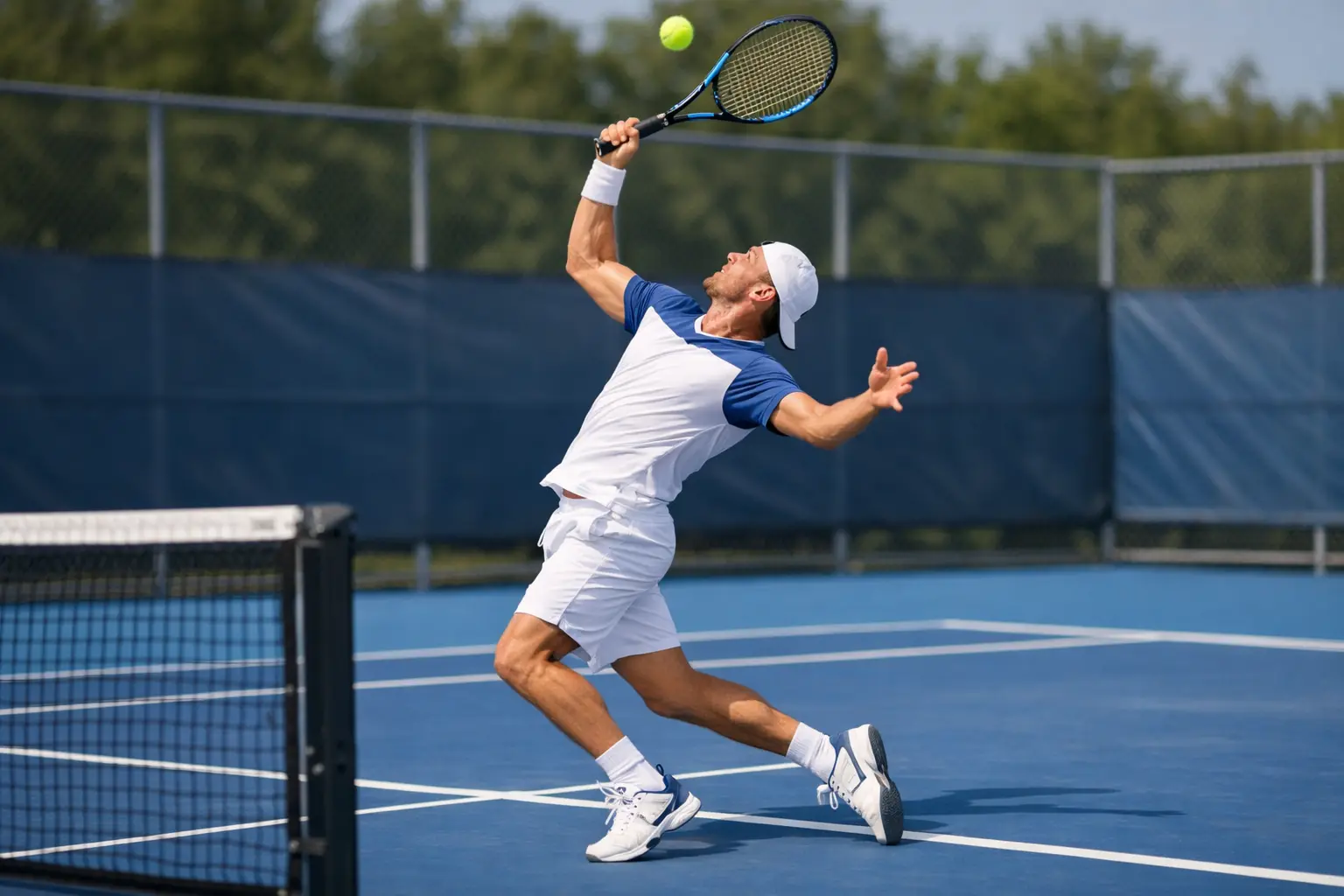 Joueur de tennis au service sur court en dur