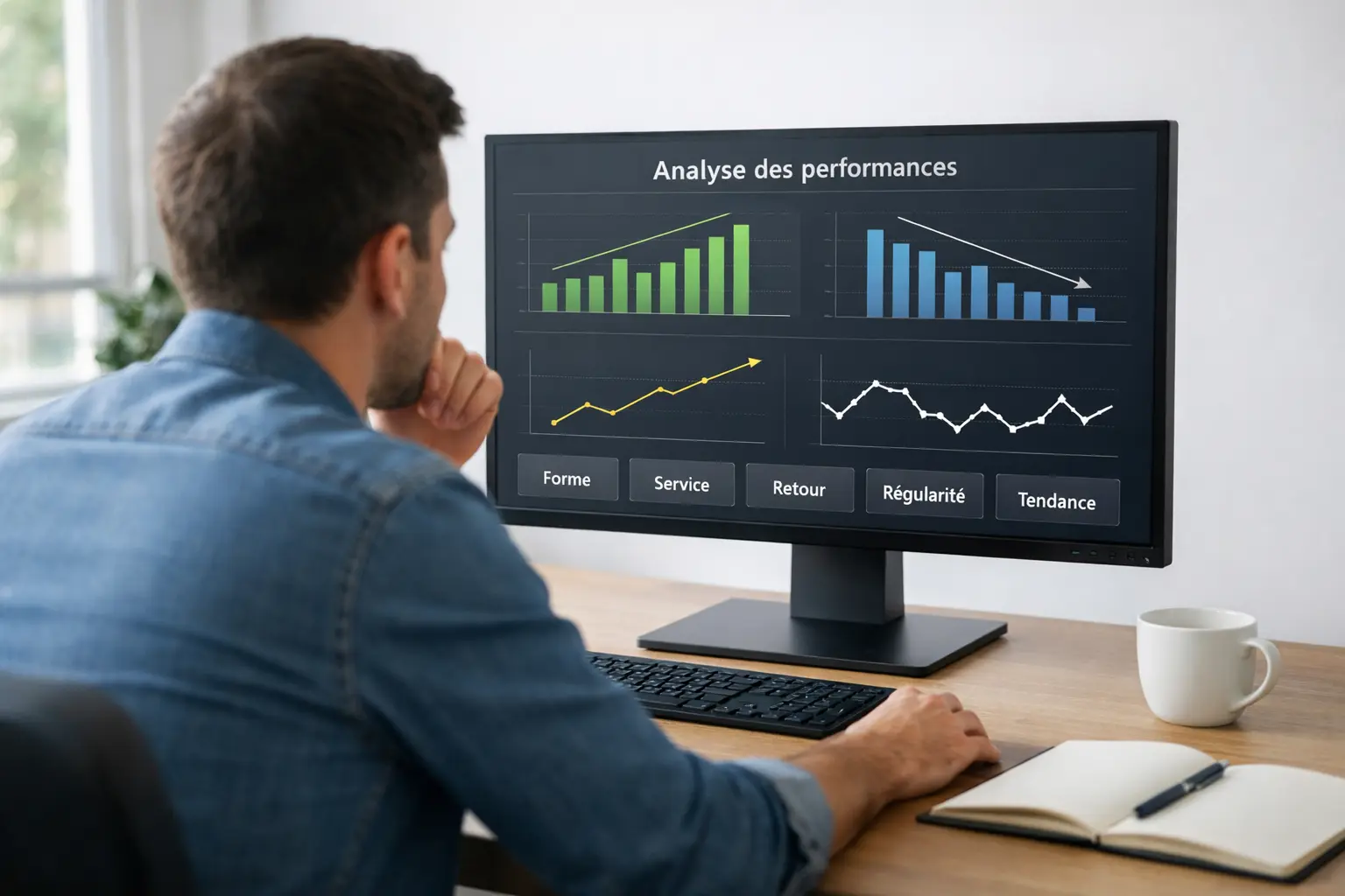 Personne analysant des statistiques de tennis sur un &eacute;cran d'ordinateur